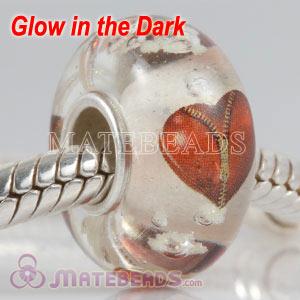 Lampwork Glass Painted Zip Heart Fluorescent Bead fit European Largehole Jewelry Bracelets