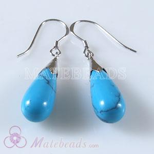 European bead sterling earrings with Turquoise Stone