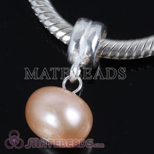 Sterling Silver Bead Dangle Nature Freshwater Pearl Charms fit European Bracelet