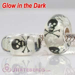 Lampwork Glass Painted Macabre Skull Fluorescent Bead fit European Largehole Jewelry Bracelets
