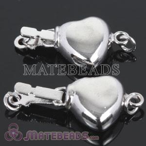 10X9.5mm Heart Rhodium Plated Sterling Silver Pearl Fishhook Clasp