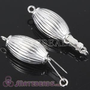 8X20mm Rhodium Plated Oval Sterling Silver Pearl Fishhook Clasp