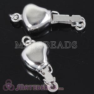 8.3X8mm Heart Rhodium Plated Sterling Silver Pearl Fishhook Clasp