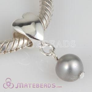 Sterling Silver Heart Bead Dangle 6mm Grey Freshwater Pearl Charms