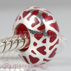 Enamel Red Love Sterling Silver Beads European Compatible