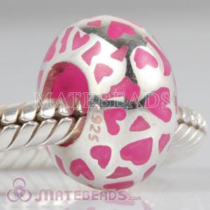 Enamel Pink Love Sterling Silver Beads European Compatible