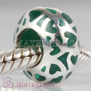 Enamel Green Love Sterling Silver Beads European Compatible