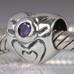 Sterling silver heart bead with June Birthstone Charms fit European Largehole Jewelry