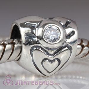 Sterling silver heart bead with April Birthstone Charms fit European Largehole Jewelry