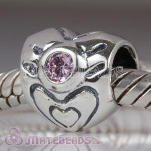 heart beads with February Birthstone Amethyst Charm fit European Largehole Jewelry