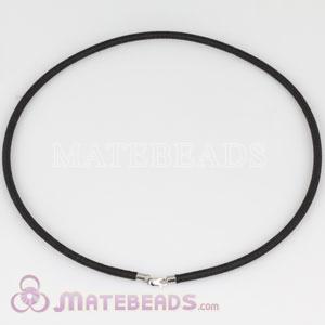 European Style 43cm Black PU Necklace 925 Silver Clasp