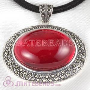 Thai Sterling Silver inlay Ruby Marcasite Pendant