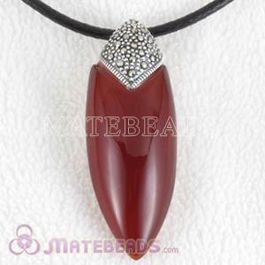 Thai Sterling Silver inlay Corn Red Agate Marcasite Pendant