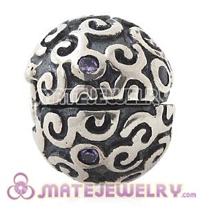 European 925 Sterling Silver Fire Clip Beads With Purple CZ Stones