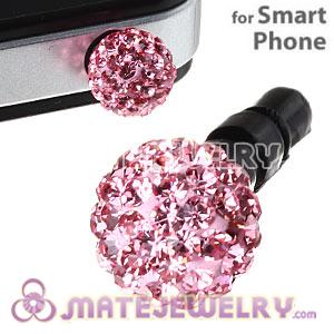 8mm Pink Czech Crystal Ball Earphone Jack Plug For iPhone Wholesale 