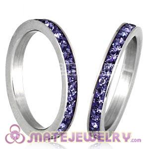 Wholesale Fashion Unisex Stainless Stackable Finger Ring With Tanzanite Austrian Crystal 
