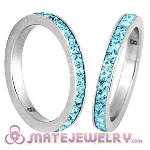 Fashion Unisex Stainless Stackable Finger Ring With Aquamarine Austrian Crystal 