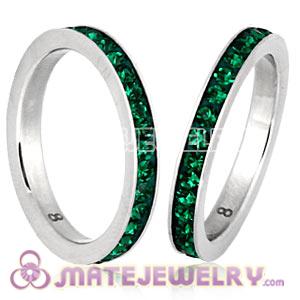 Fashion Unisex Stainless Stackable Finger Ring With Emerald Austrian Crystal 