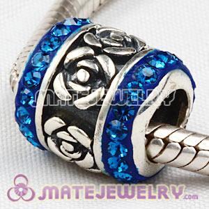 925 Sterling Silver Rose Flower Barrel Beads With Austrian Crystal 