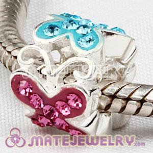 925 Sterling Silver Three Butterflies Beads With Austrian Crystal 