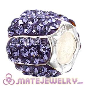 925 Sterling Silver Jeweled Petals Bead With Purple Austrian Crystal 
