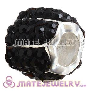 925 Sterling Silver Jeweled Petals Bead With Black Austrian Crystal 