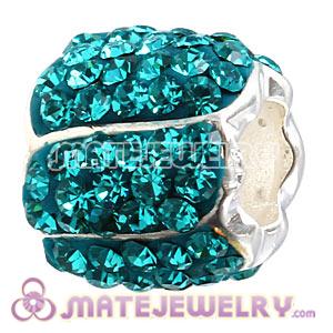 925 Sterling Silver Jeweled Petals Bead With Blue Austrian Crystal 