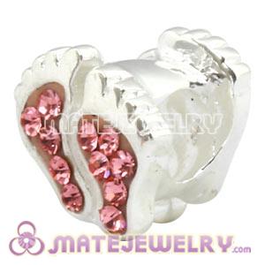 925 Sterling Silver Foot Charm Bead With Pink Austrian Crystal 