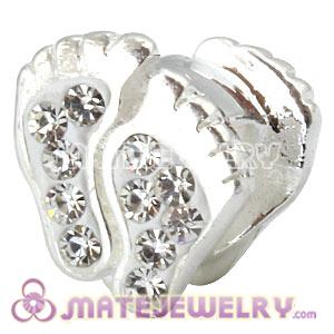 925 Sterling Silver Feet Charms Bead With White Austrian Crystal 