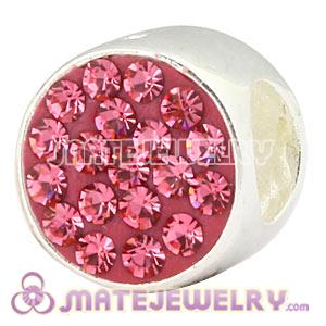 925 Sterling Silver Cylinder Beads With Fushia Austrian Crystal 