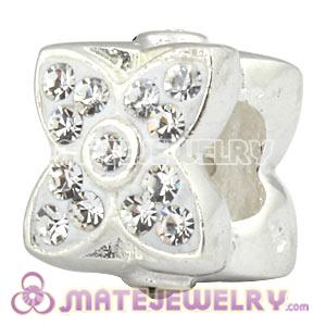 925 Sterling Silver Four Leaf Clover Beads With White Austrian Crystal 
