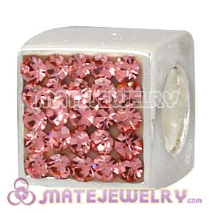 925 Sterling Silver Dice Charm Beads With Pink Austrian Crystal 