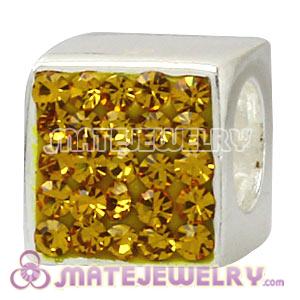 925 Sterling Silver Dice Charm Beads With Yellow Austrian Crystal 