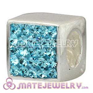 925 Sterling Silver Dice Charm Beads With Cyan Austrian Crystal 