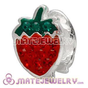 925 Sterling Silver Strawberry Charm Beads With Red Austrian Crystal 