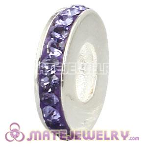 925 Sterling Silver Spacer Beads With Purple Austrian Crystal 