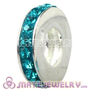 925 Sterling Silver Spacer Beads With Blue Austrian Crystal 
