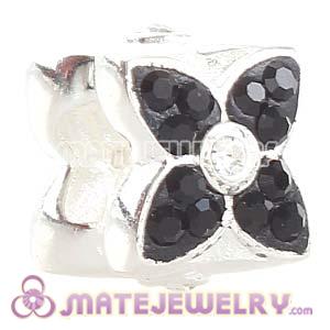 925 Sterling Silver Four Leaf Clover Beads With Black Austrian Crystal 
