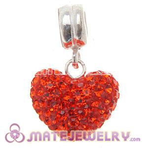 Sterling Silver European Dangle Red Austrian Crystal Heart Charm Beads