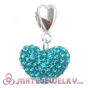 Sterling Silver European Dangle Blue Austrian Crystal Heart Charm Beads
