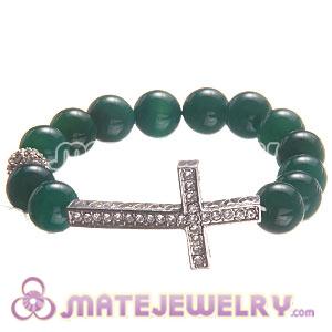 Fashion 12mm Green Agate Honesty Bracelets With Cross 