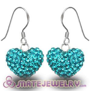 Wholesale Pave Blue Czech Crystal Sterling Silver Heart Earrings 