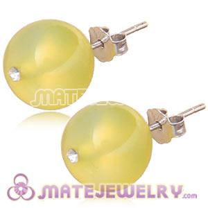 10mm Yellow Agate Sterling Silver Stud Earrings 