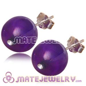10mm Purple Agate Sterling Silver Stud Earrings 