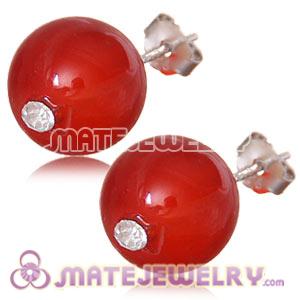 10mm Red Agate Sterling Silver Stud Earrings 