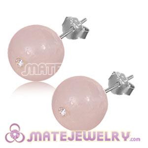 8mm Pink Agate Sterling Silver Stud Earrings 