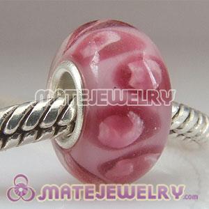 Lampwork glass pink elliptic dot beads