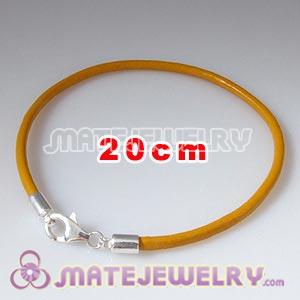 20cm yellow slippy European leather bracelet sterling lobster clasp
