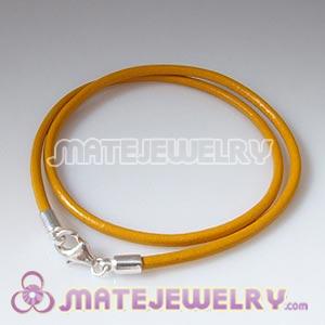 38cm yellow slippy European double leather bracelet sterling lobster clasp