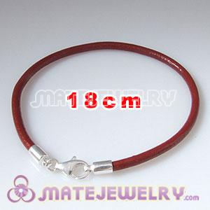 18cm red slippy European leather bracelet sterling lobster clasp